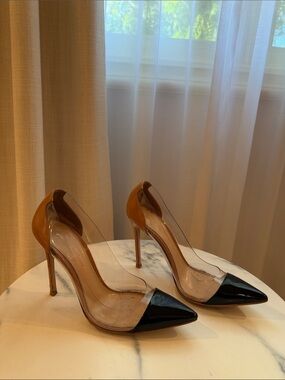 Gianvito Rossi Transparent Pumps with Black Patent Cap Toe